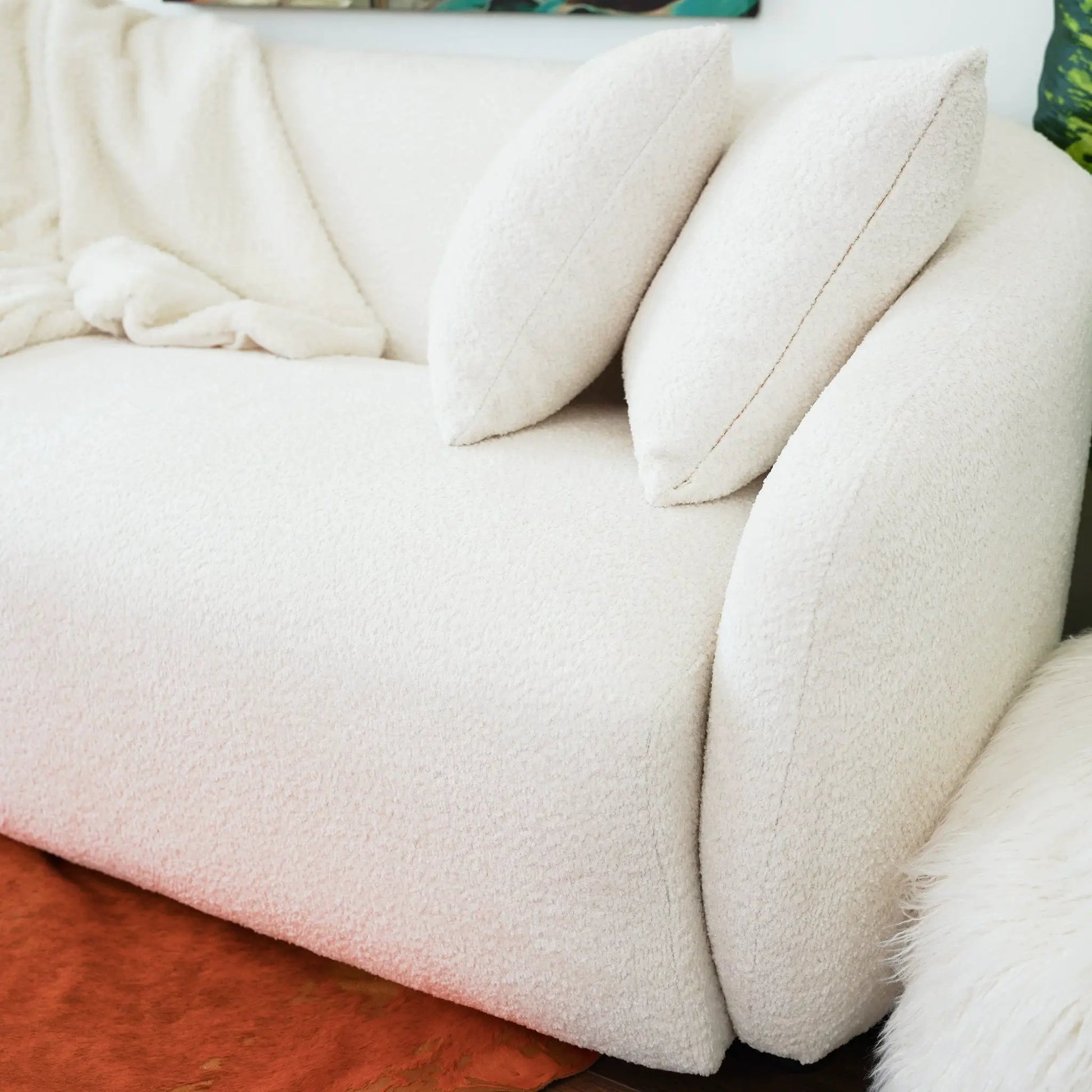 Linden ivory sofa by Unique Piece Furniture, stationary sofa with ivory boucle fabric on Tampa Home & Garden Store
