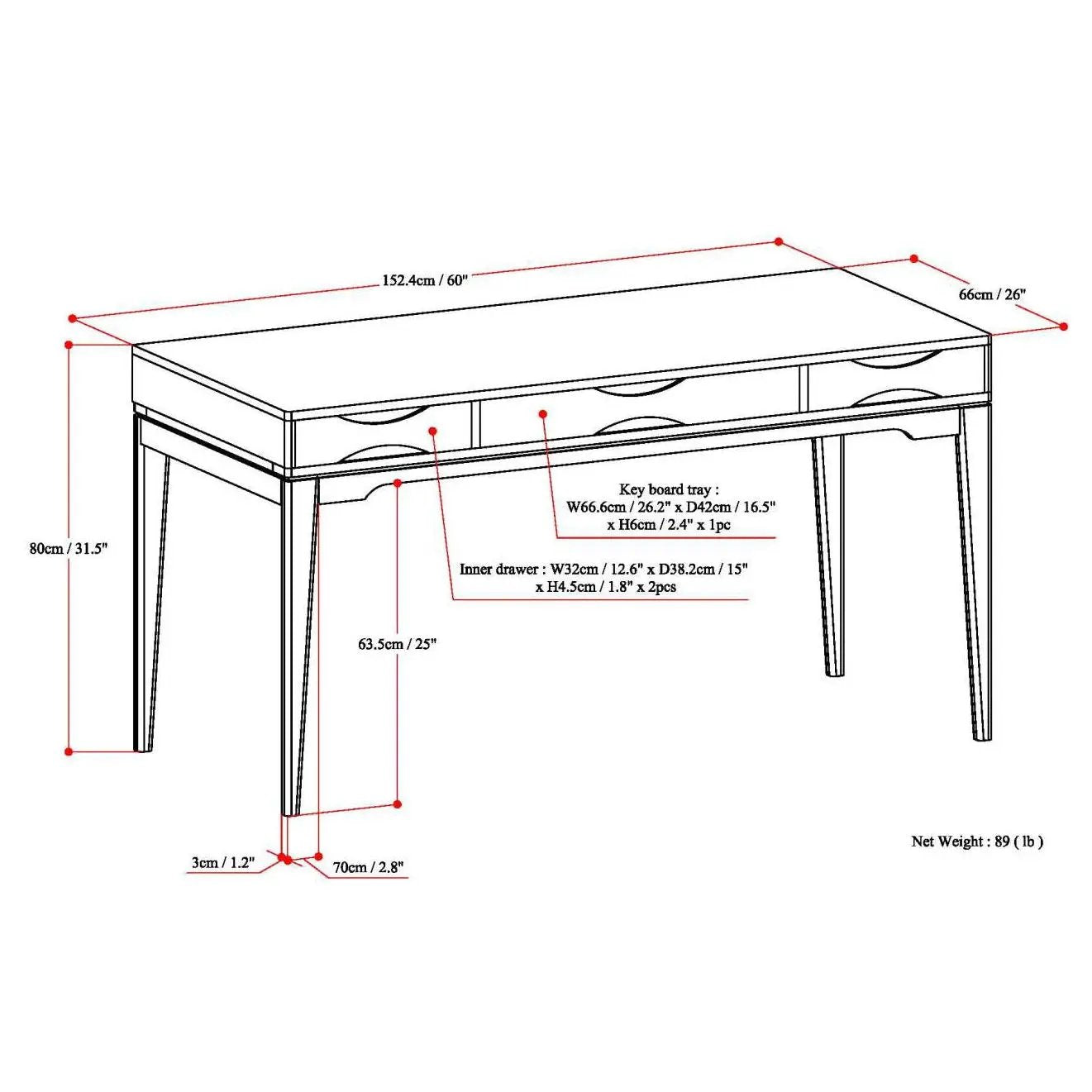 Harper Handcrafted Desk blueprint with dimensions and drawer layout by Unique Piece Furniture on Tampa Home & Garden Store