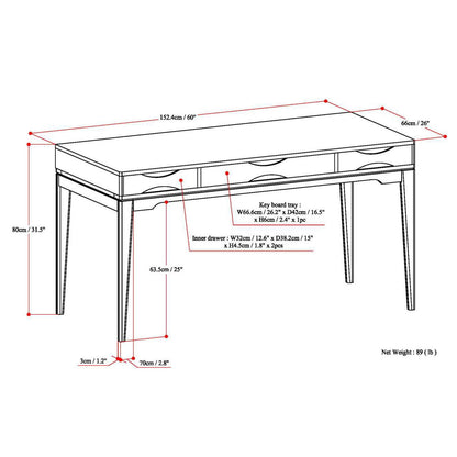 Handcrafted Writing Desk with Keyboard Tray by HouseOfZazla, 2-drawer top, dimensions shown on Tampa Home & Garden Store
