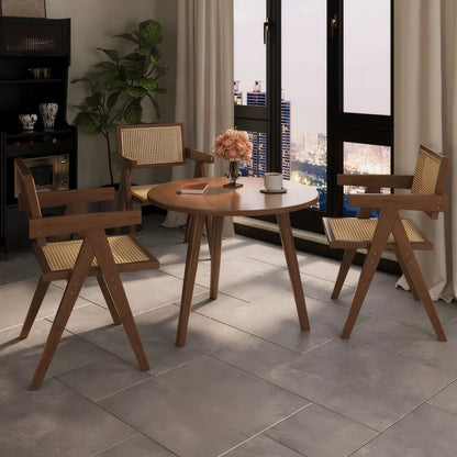 Modern walnut dining chairs set of 2 with rattan caned seats and arms on Tampa Home & Garden Store