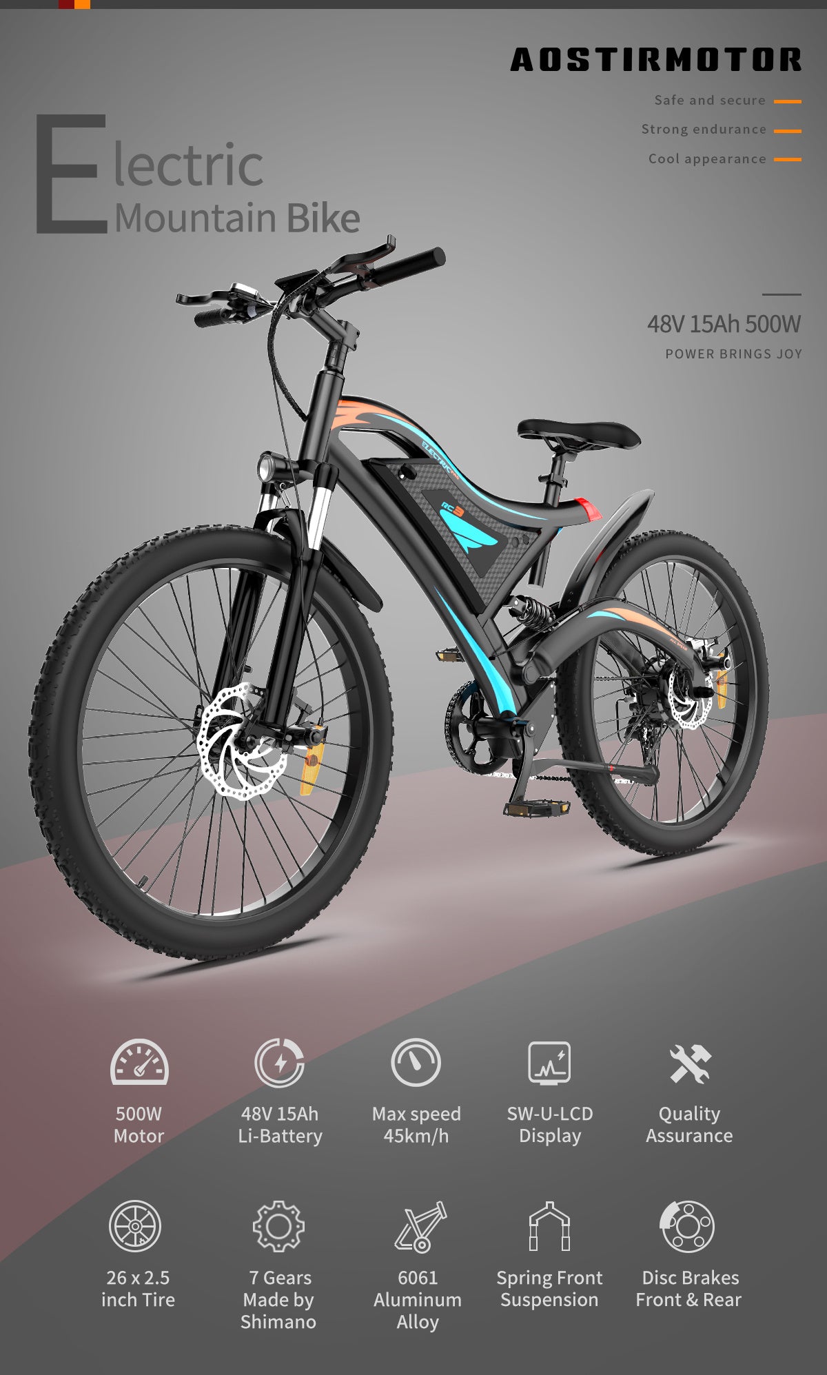 Electric Fat Tire Bike 26in, 500W rear motor, front suspension, UpTrend Deals, 48V 15Ah on Tampa Home & Garden Store