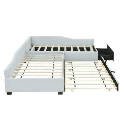 Upholstered double daybed with trundle and drawer in light gray fabric HouseOfZazla on Tampa Home & Garden Store