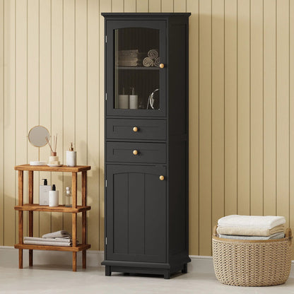 Tall Bathroom Storage Cabinet with Glass Doors