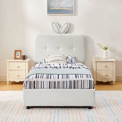 Upholstered Bed with Rabbit Ear Headboard and LED