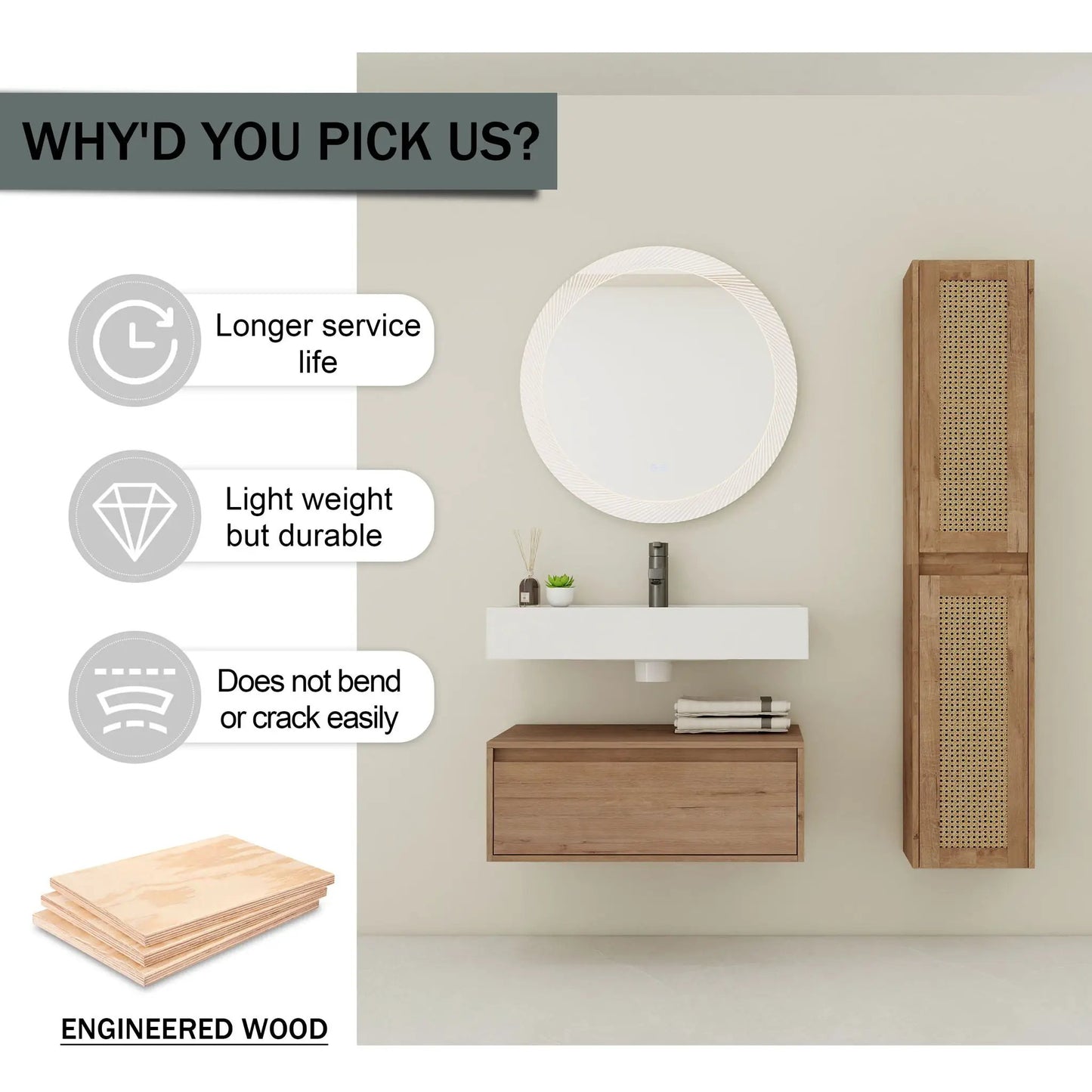 Wall Mounted Vanity With Resin Sink and Oak