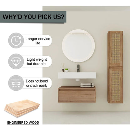 Wall Mounted Vanity With Resin Sink and Oak