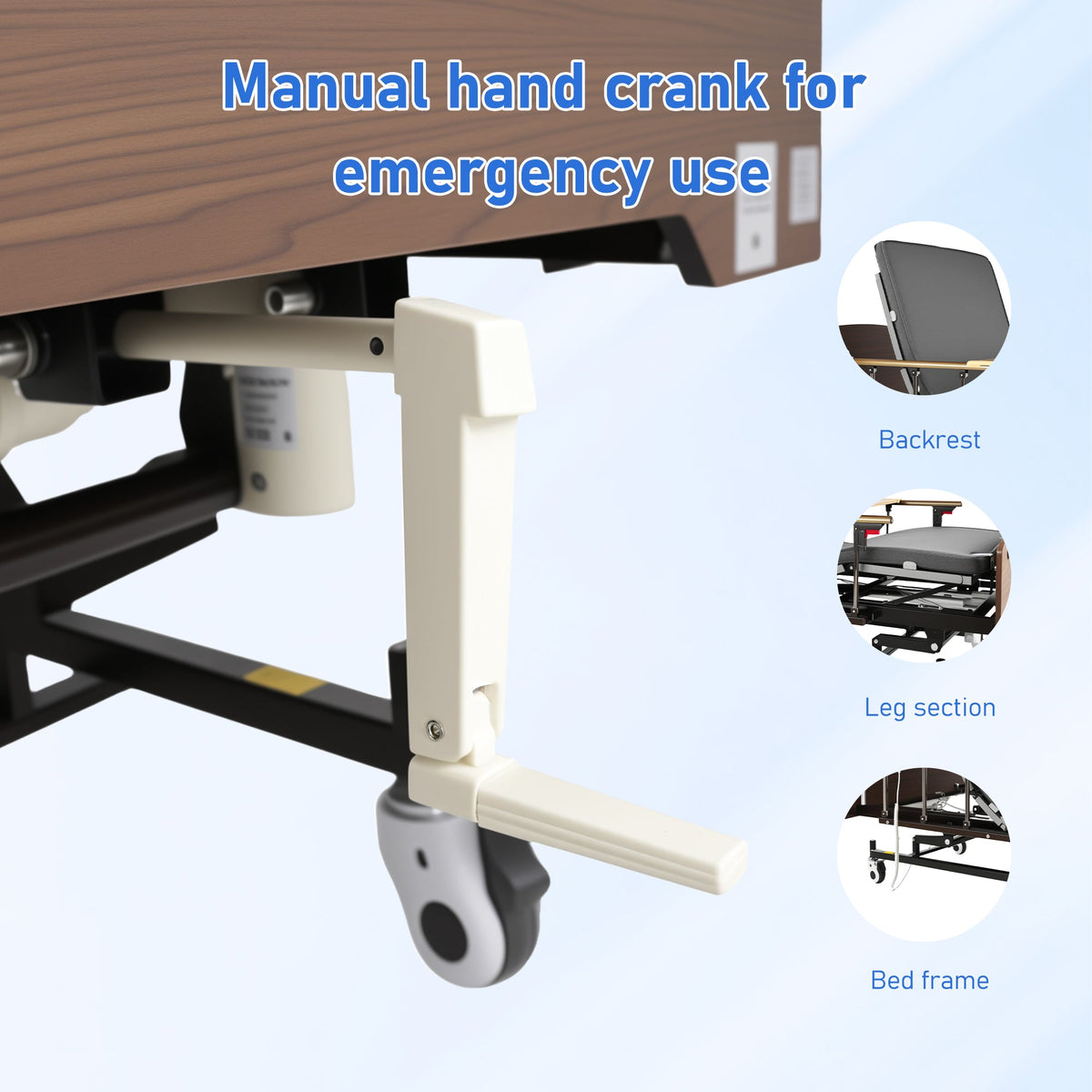 Electric hospital bed for home care by HouseOfZazla; frame with manual hand crank emergency use on Tampa Home & Garden Store
