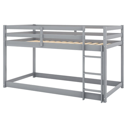 Floor Bunk Bed With Ladder gray metal frame with wooden slats and top guard rails on Tampa Home & Garden Store