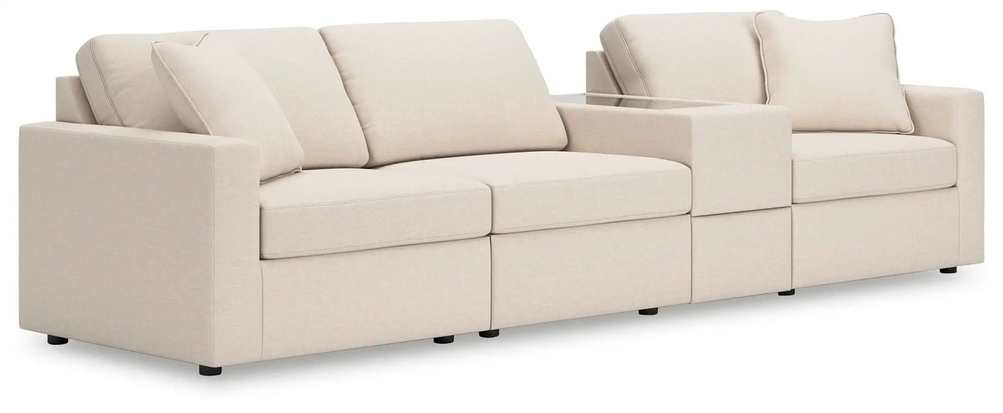 Modmax Oyster stationary sectional in beige fabric with center console, 3-seat modular on Tampa Home & Garden Store