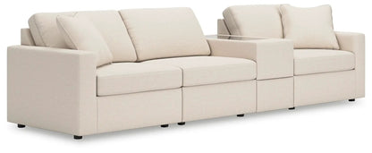Modmax Oyster stationary sectional in beige fabric with center console, 3-seat modular on Tampa Home & Garden Store