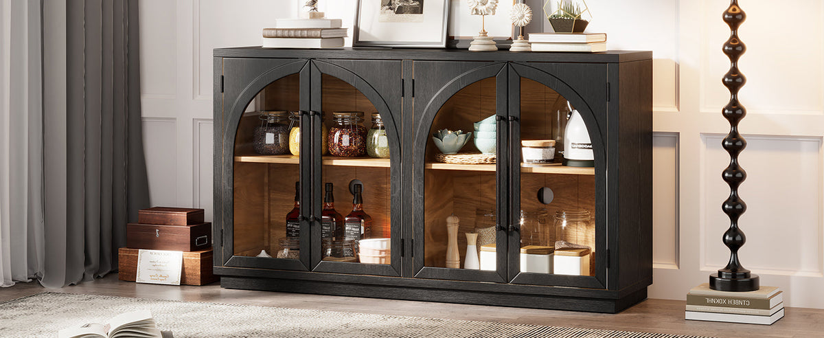 4-Door Storage Sideboard Buffet Cabinet with Glass Doors Arched Cabinet Black by HouseOfZazla on Tampa Home & Garden Store