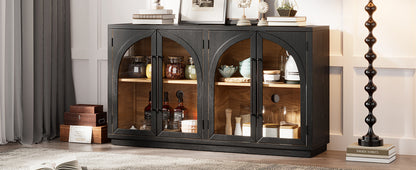 4-Door Storage Sideboard Buffet Cabinet with Glass Doors Arched Cabinet Black by HouseOfZazla on Tampa Home & Garden Store