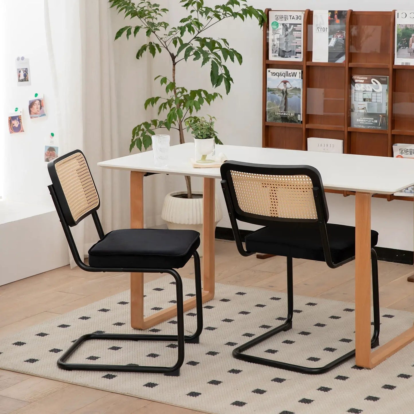 Rattan Accent Dining Chairs With Painted Legs