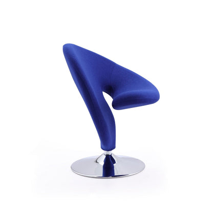 Blue wool-blend swivel lounge chair on chrome pedestal base, HouseOfZazla swing chair on Tampa Home & Garden Store