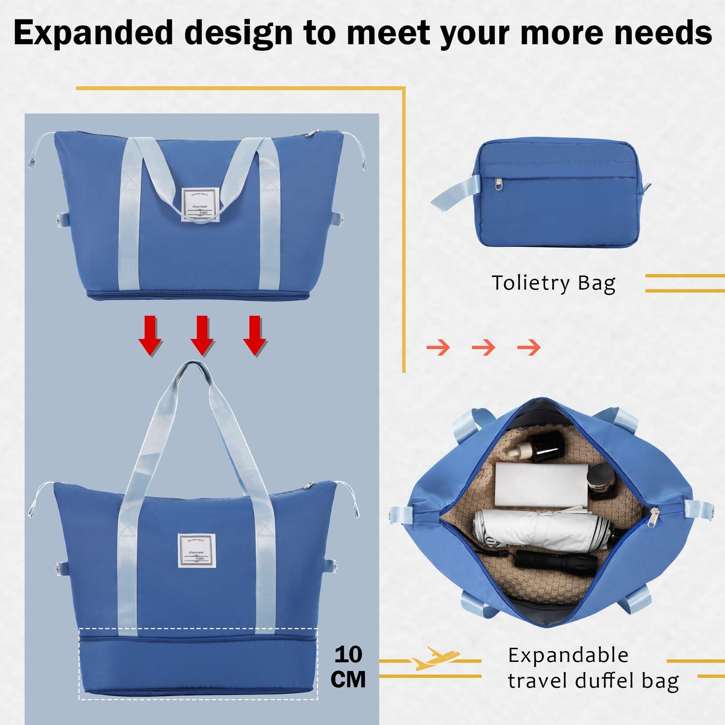 HouseOfZazla blue 2-piece luggage set with a large duffel and a matching toiletry bag on Tampa Home & Garden Store