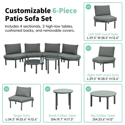 6-Piece Patio Set with left half-round outdoor sofa, 2 high-low tables, 4 cushions Unique Piece on Tampa Home & Garden Store