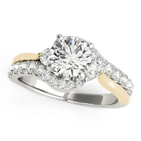 14k white & yellow gold bypass diamond engagement ring, 1.5 ctw round center with pave shoulders on Tampa Home & Garden Store