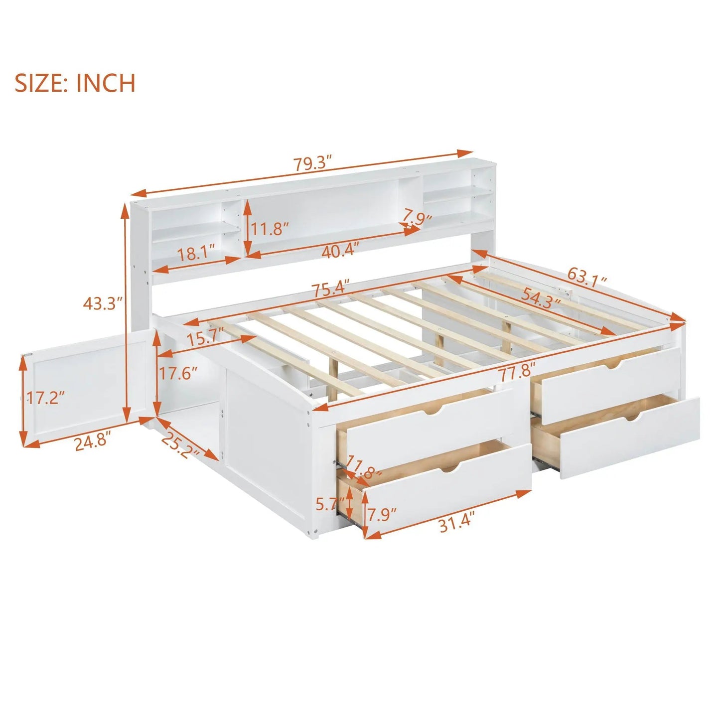 Daybed with Two Bedside Cabinets and Four Drawers