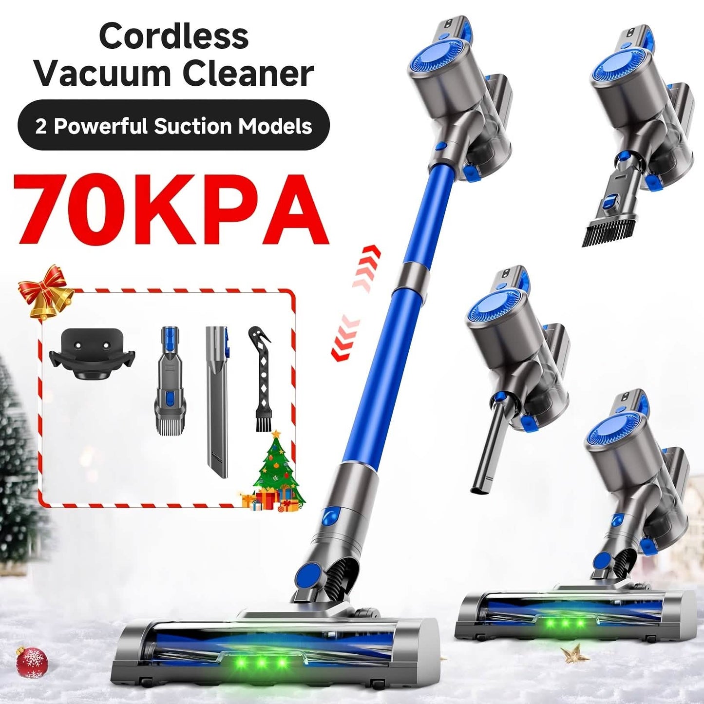 Cordless Upright Vacuum by DailySale with LED light and removable battery; blue models on Tampa Home & Garden Store