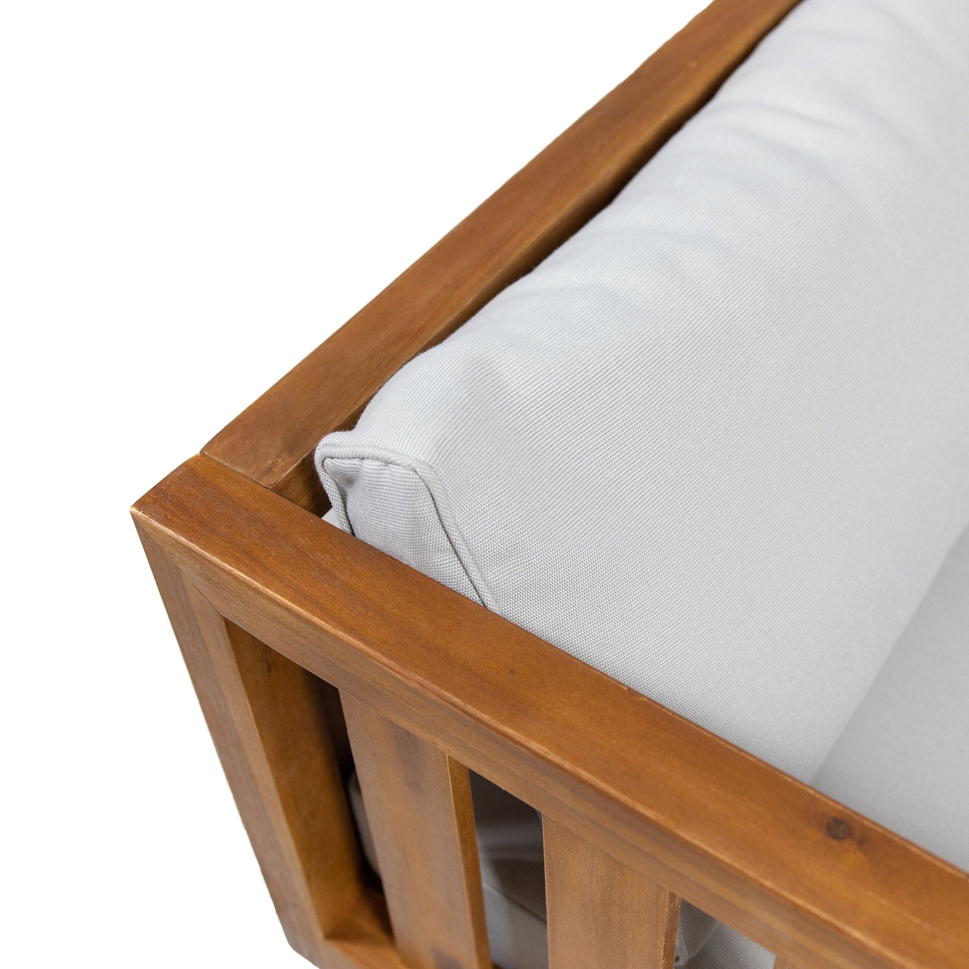 Claremont 3 Seater Daybed with teak acacia wood and light gray water-resistant cushions on Tampa Home & Garden Store