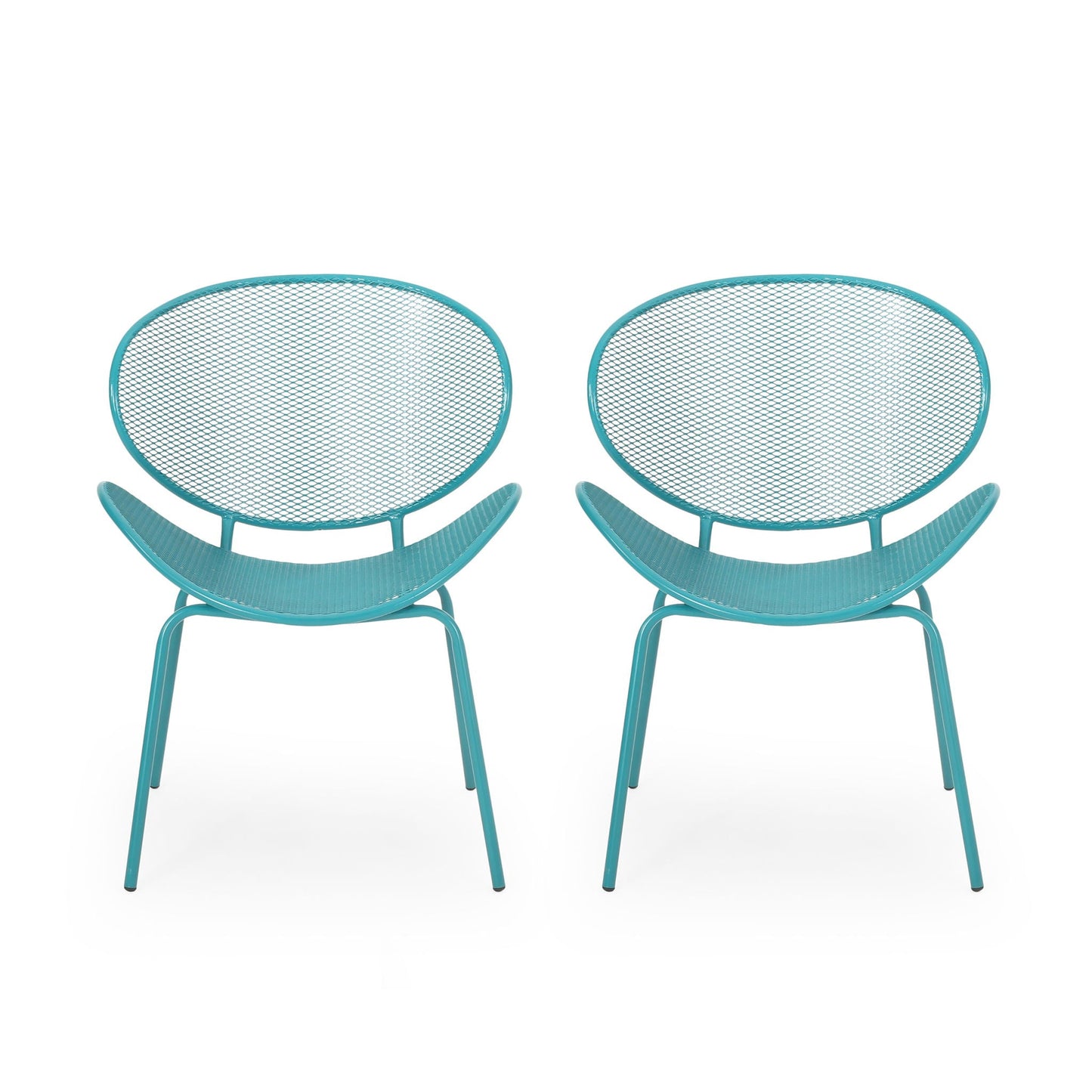 Elba Contemporary Armless Outdoor Chairs teal mesh metal frames pair HouseOfZazla on Tampa Home & Garden Store