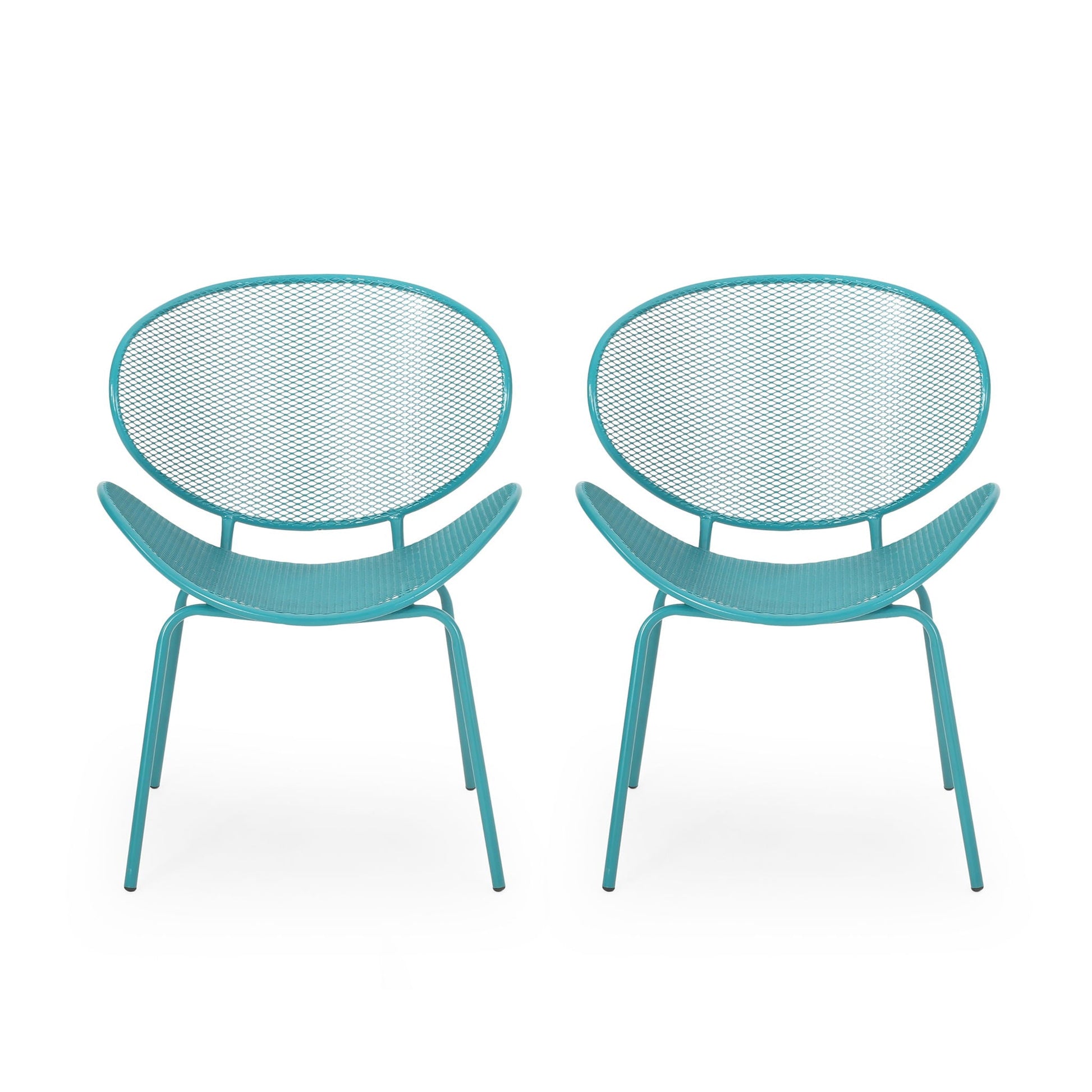 Elba Contemporary Armless Outdoor Chairs teal mesh metal frames pair HouseOfZazla on Tampa Home & Garden Store