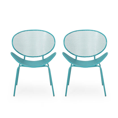 Elba Contemporary Armless Outdoor Chairs teal mesh metal frames pair HouseOfZazla on Tampa Home & Garden Store