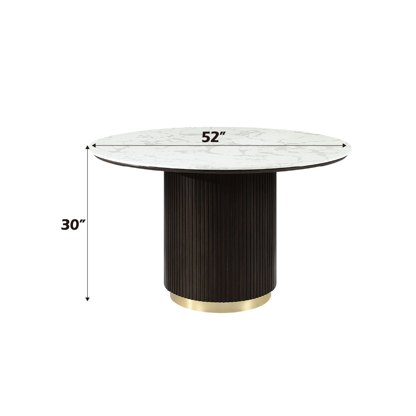 Clayten 52in round dining table with marble top, espresso ribbed pedestal base HouseOfZazla on Tampa Home & Garden Store