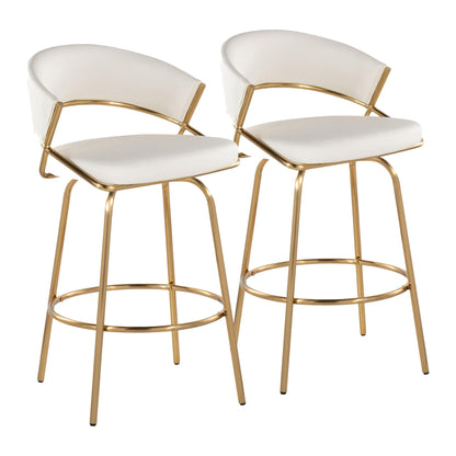 Glam Fixed Height Counter Stool with Swivel, Set of 2 in white upholstery with gold metal frame on Tampa Home & Garden Store