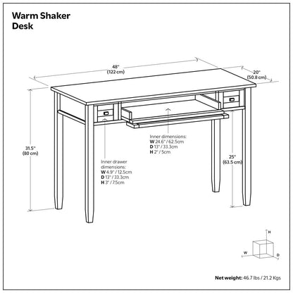 Warm Shaker Desk by Unique Piece Furniture with dual side drawers and pull-out tray 48W x 20D on Tampa Home & Garden Store