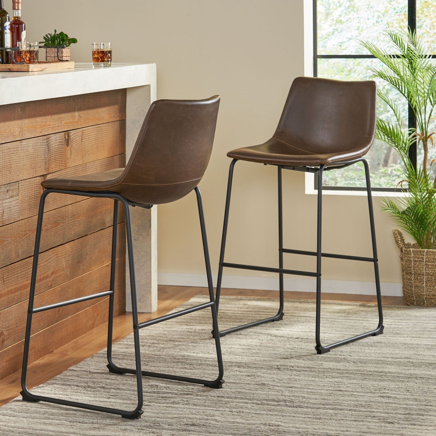 Barstools with vintage brown upholstery and foot rails, 2 stools by HouseOfZazla on Tampa Home & Garden Store