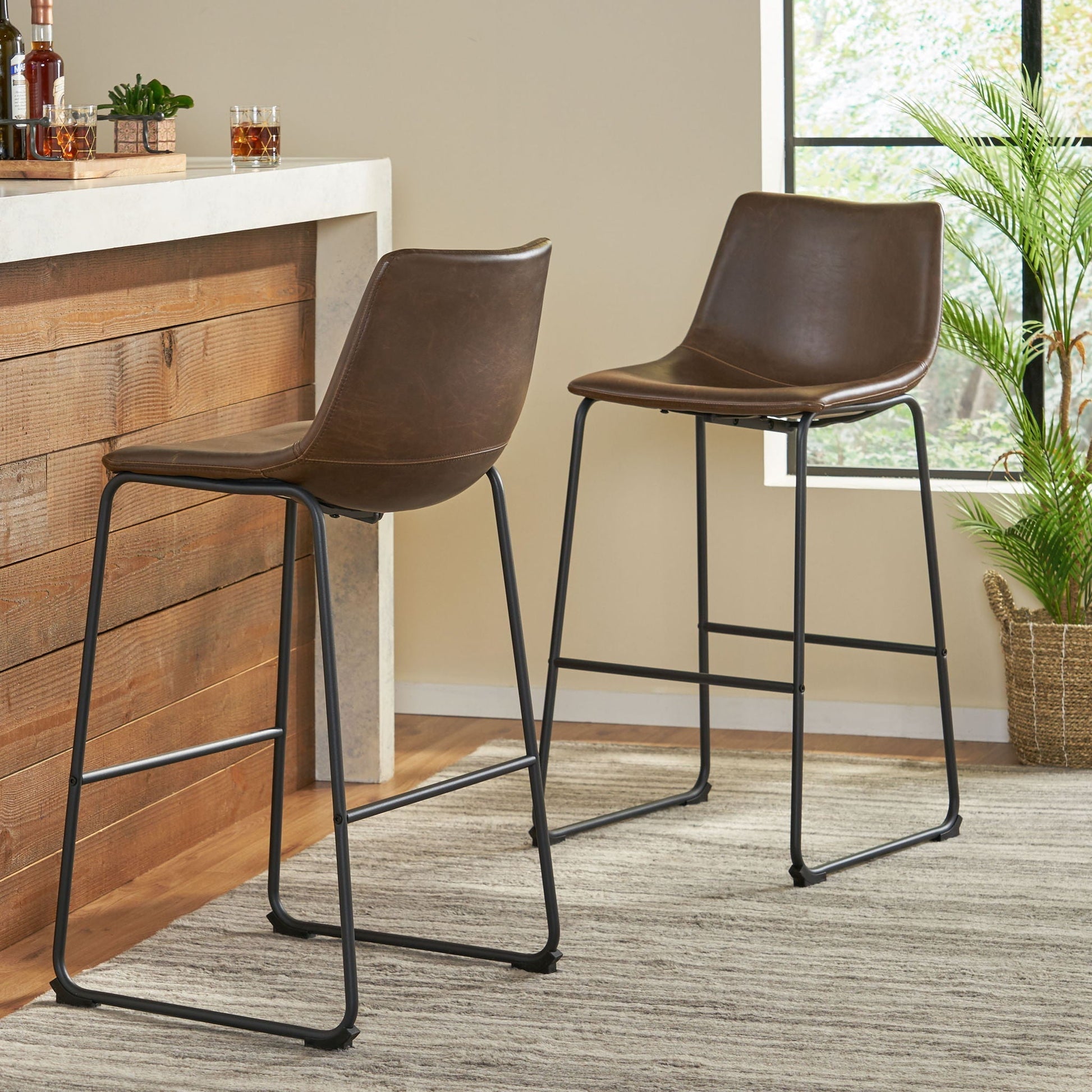 Barstools with vintage brown upholstery and foot rails, 2 stools by HouseOfZazla on Tampa Home & Garden Store