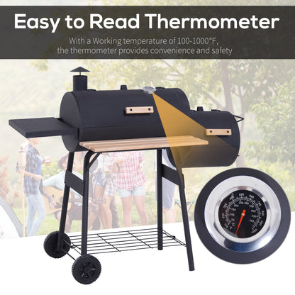 Outsunny 48in steel portable charcoal grill with offset smoker, black finish, front thermometer on Tampa Home & Garden Store