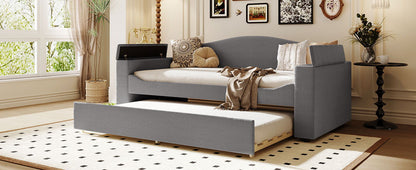 Upholstered daybed with storage armrests and pull-out trundle, latest integrated audio system on Tampa Home & Garden Store