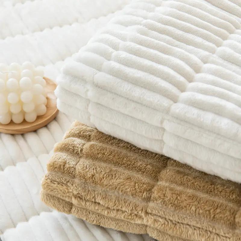 Simple Modern Non-slip Autumn And Winter Plush Cushion pair in white and tan ribbed plush on Tampa Home & Garden Store