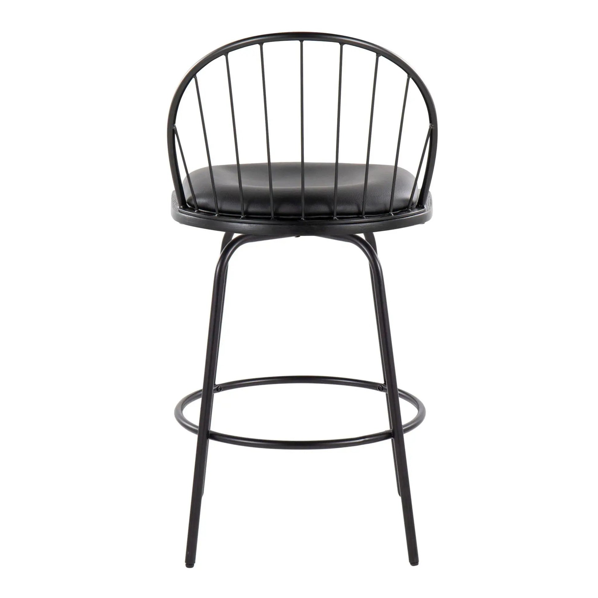 Riley Claire farmhouse counter stool set of 2, black metal with swivel and round footrest on Tampa Home & Garden Store