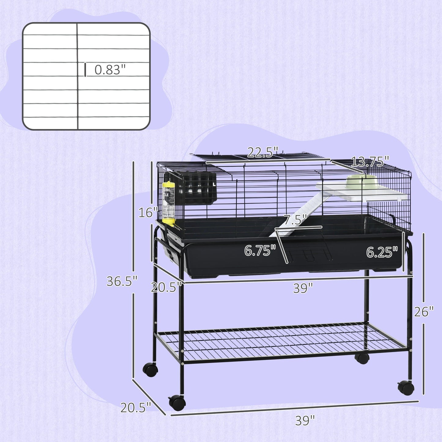 Pawhut two-story small animal cage on stand with shelf and wheels, black for small pets on Tampa Home & Garden Store