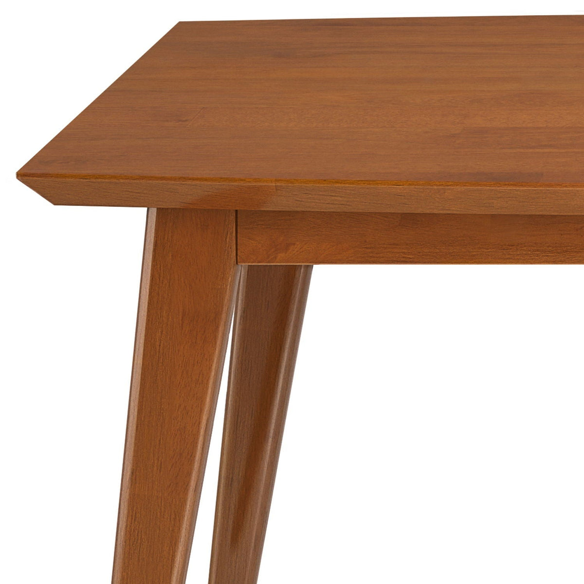 Rubberwood rectangular dining table top with warm finish and sturdy legs on Tampa Home & Garden Store
