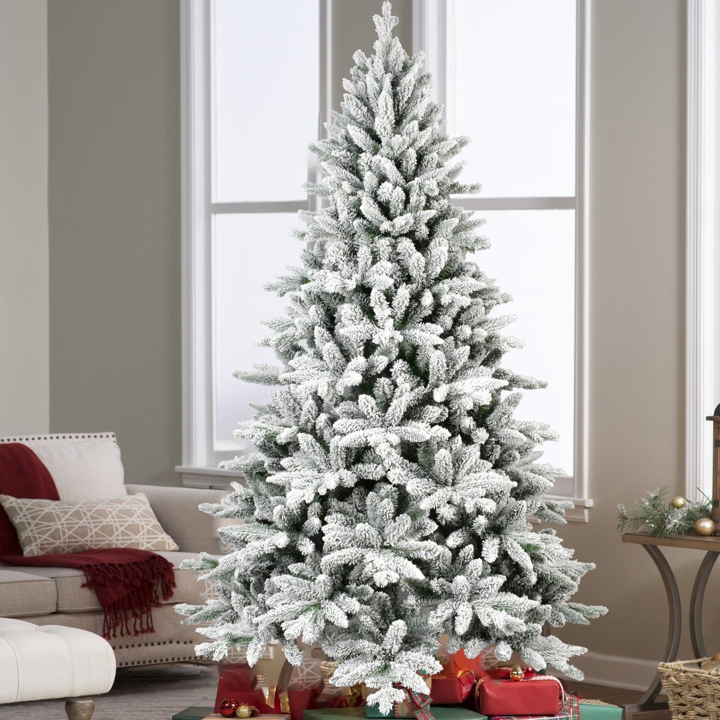 7ft Flocked Christmas Tree with 1514 Tips by HouseOfZazla for living room decor on Tampa Home & Garden Store
