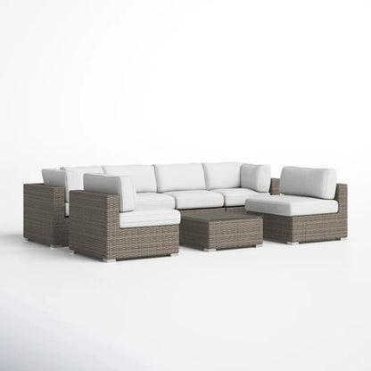 Seating set with white cushions in wicker design, 4-piece set by Unique Piece Furniture on Tampa Home & Garden Store