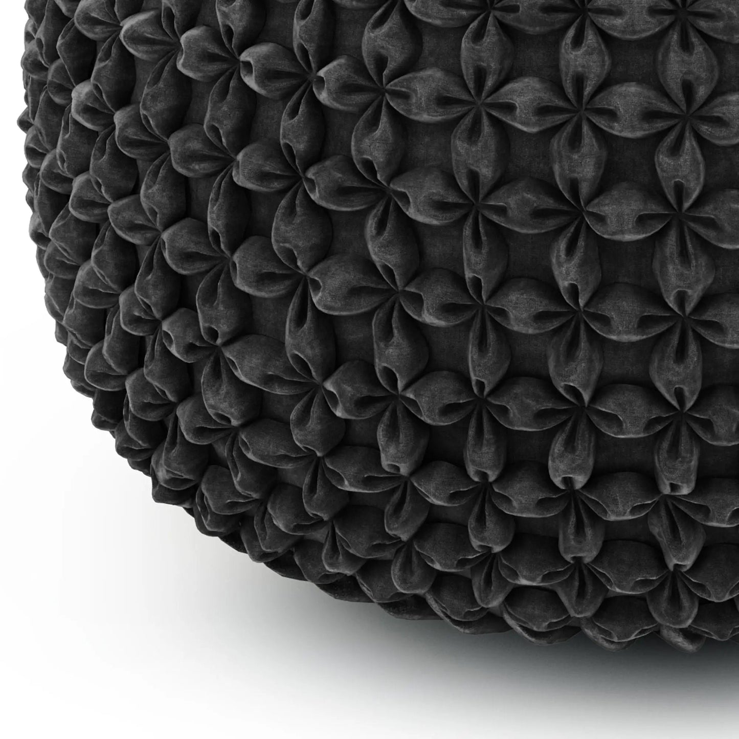 Renee - Handcrafted Round Pouf with charcoal velvet rosette cover on Tampa Home & Garden Store