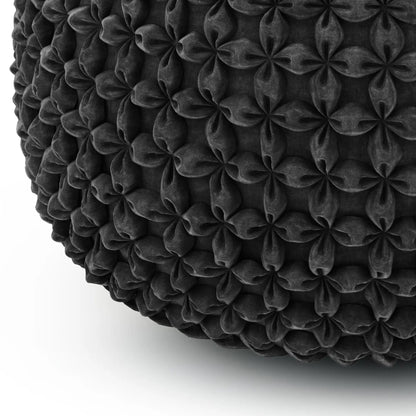 Renee - Handcrafted Round Pouf with charcoal velvet rosette cover on Tampa Home & Garden Store