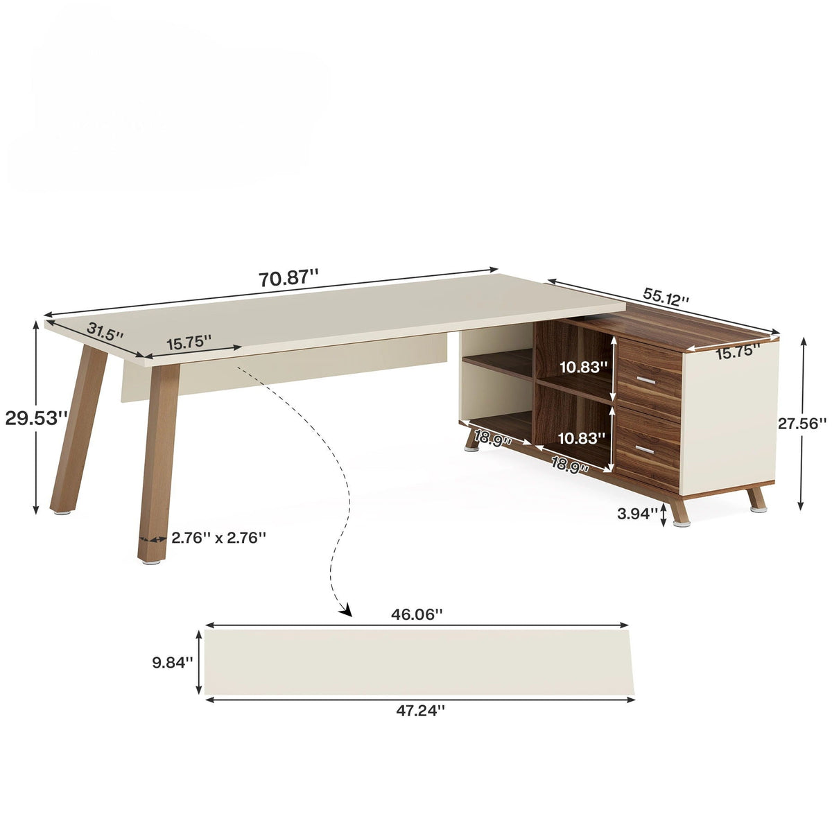 White top L-shaped executive desk with walnut storage cabinet and drawers by HouseOfZazla on Tampa Home & Garden Store