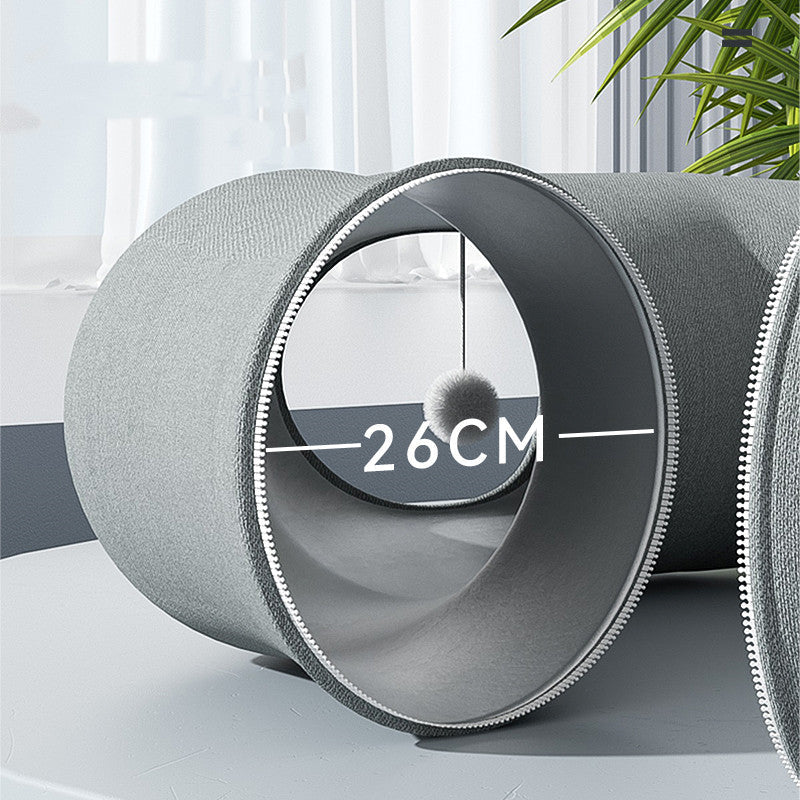 Grey round cat tunnel nest bed with partial cover and zipper, 26 cm diameter on Tampa Home & Garden Store