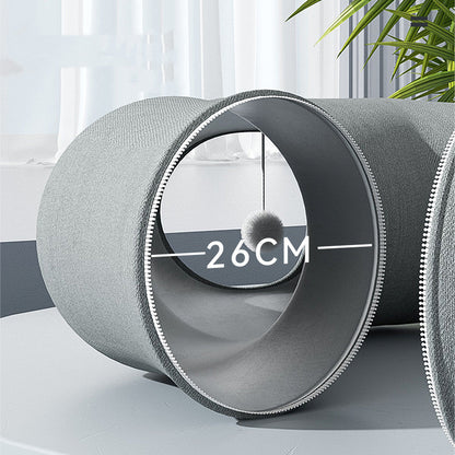 Grey round cat tunnel nest bed with partial cover and zipper, 26 cm diameter on Tampa Home & Garden Store