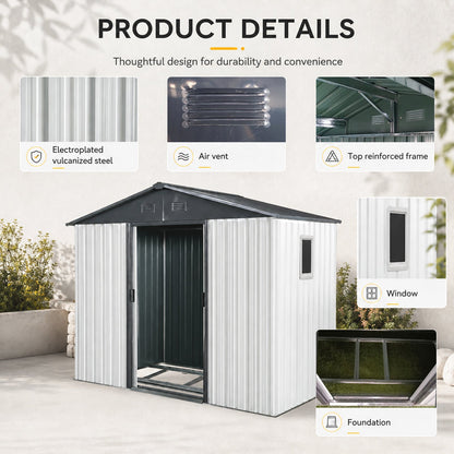 8ft x 4ft outdoor metal storage shed HouseOfZazla with window, light grey panels and dark roof on Tampa Home & Garden Store