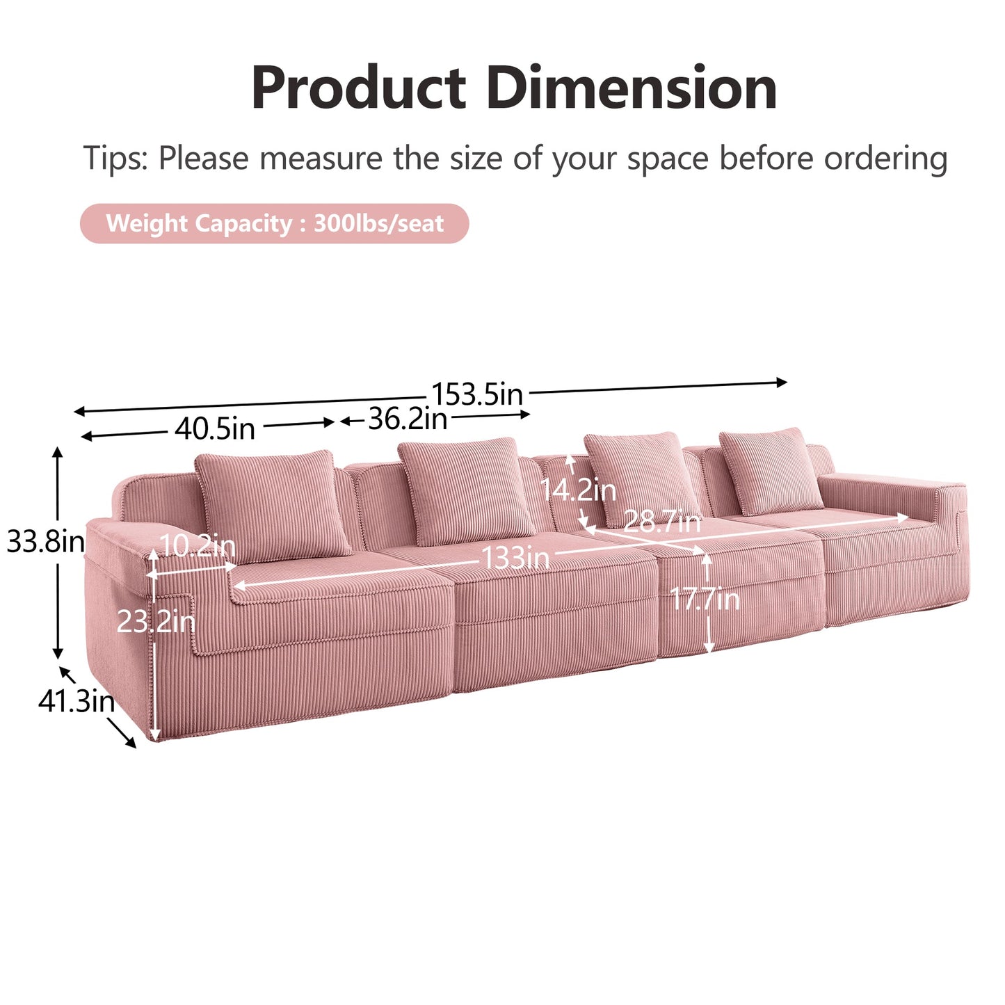 Modular 4-seat boneless sofa pink fabric by HouseOfZazla cloud sectional couch on Tampa Home & Garden Store