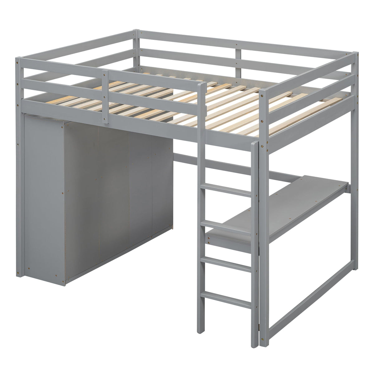 Loft Bed With Built In Wardrobe, Shelves And Drawers grey frame with built-in storage and ladder on Tampa Home & Garden Store
