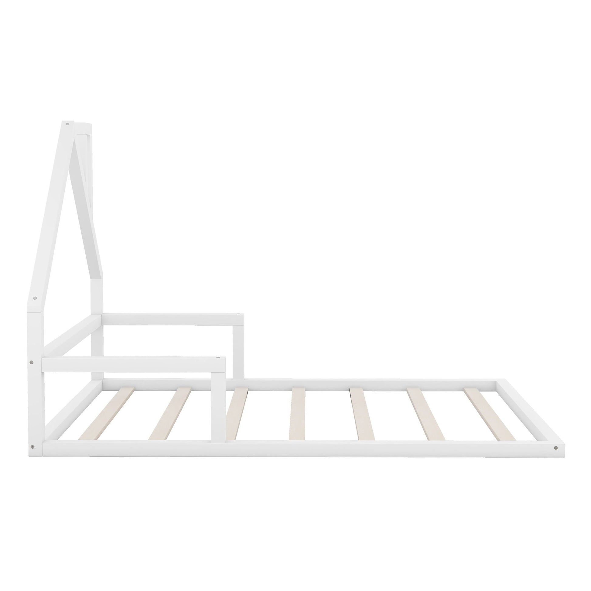 Elegant floor bed with house-shaped headboard, HouseOfZazla platform bed frame with slatted base on Tampa Home & Garden Store