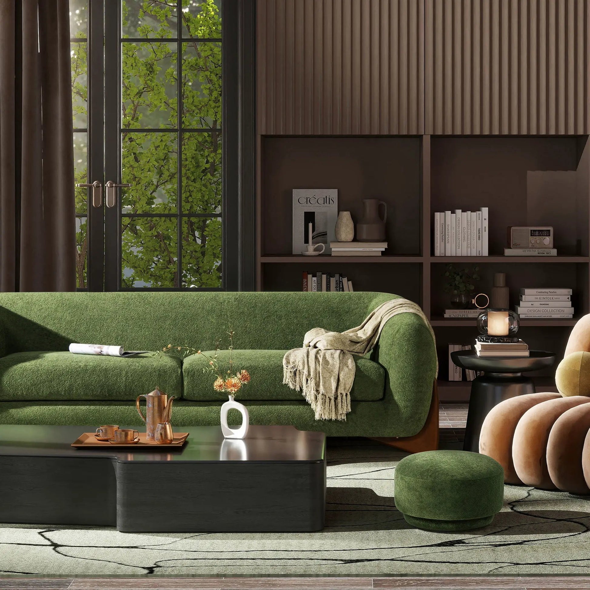 Fuji mushroom footstool ottoman, green upholstered by Unique Piece Furniture on Tampa Home & Garden Store